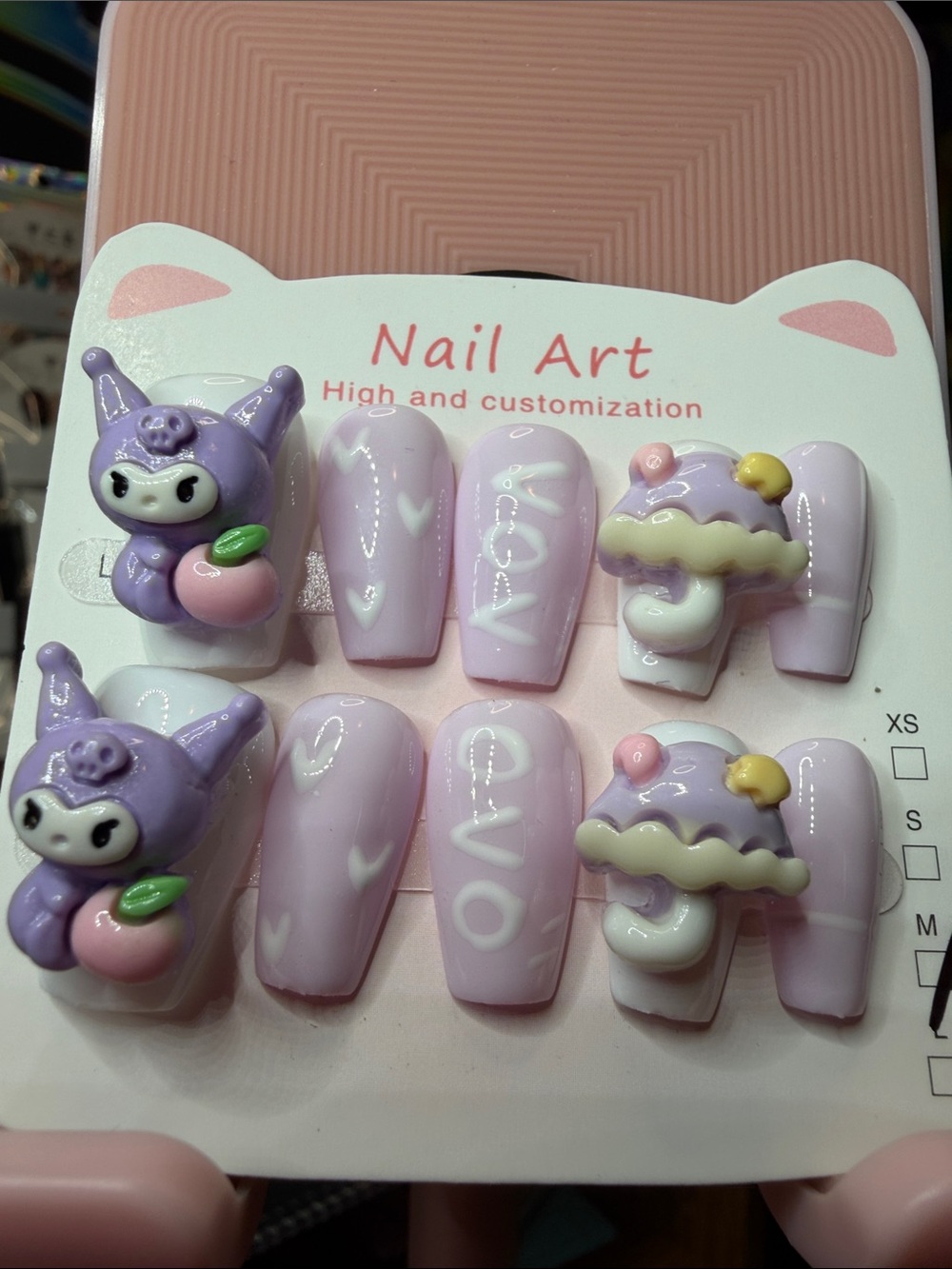 Cute Lavender Character Karomi Press-On Nails with 3D Accents - Picture 4 of 4